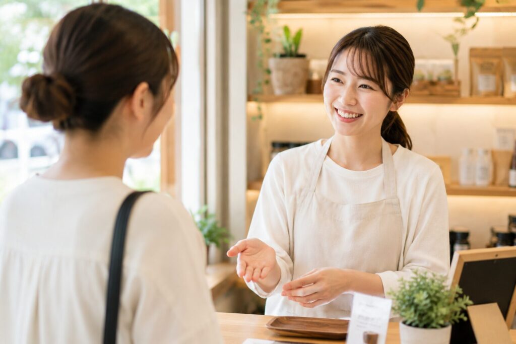 お店の店員とお客さん