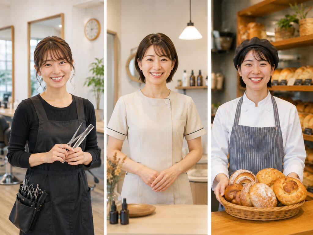 美容室・サロン・パン屋さんの従業員が並んでいる様子