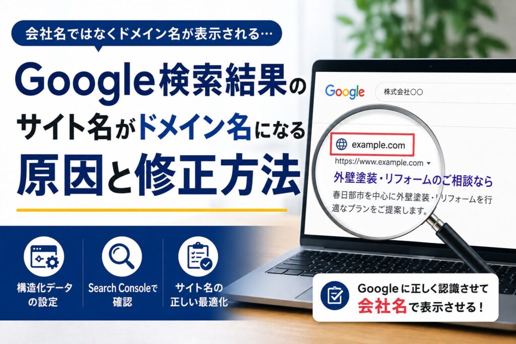 Google検索結果のサイト名が会社名ではなくドメイン名になる原因と修正方法
