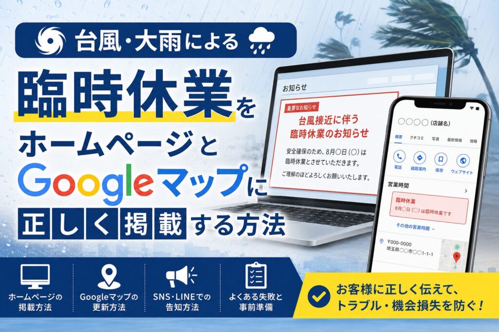 台風・大雨の臨時休業を正しく掲載する方法