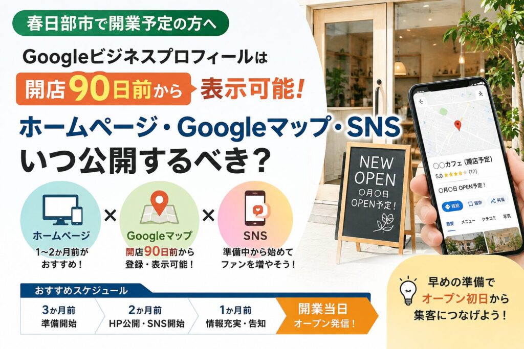 春日部市で開業予定 Googleビジネスプロフィールは開店90日前から表示可能 ホームページ・Googleマップ・SNSをいつ公開するべき？