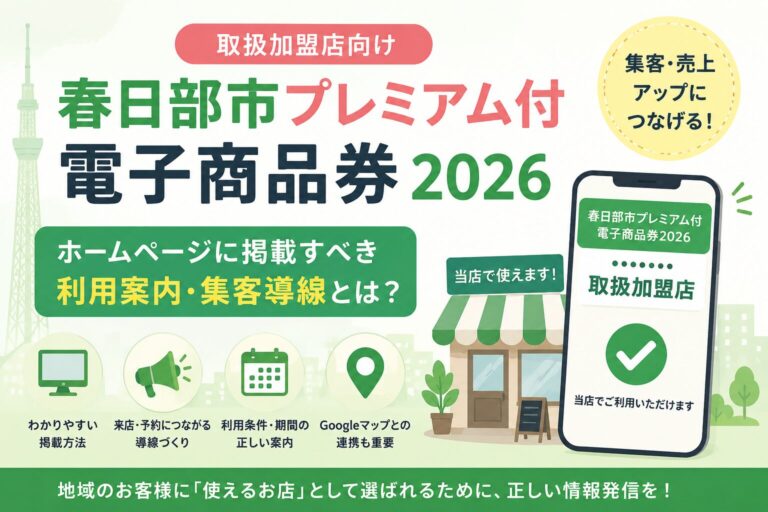春日部市プレミアム付電子商品券2026｜取扱加盟店がホームページに掲載すべき利用案内と集客導線