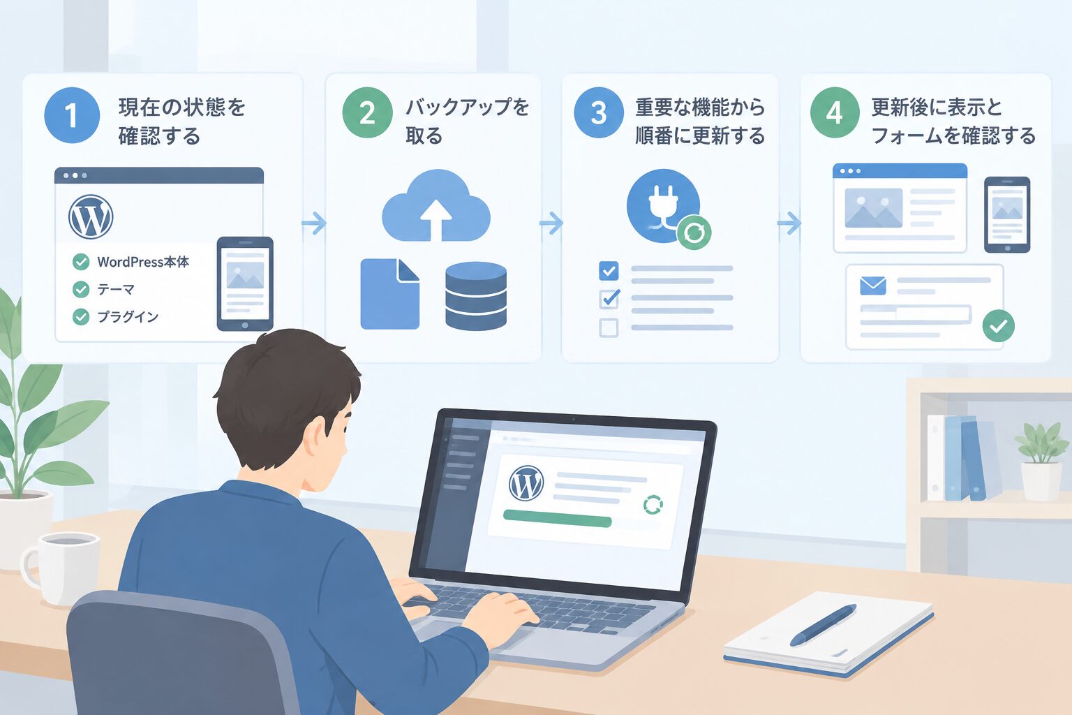 WordPressを安全に更新する手順のイメージ