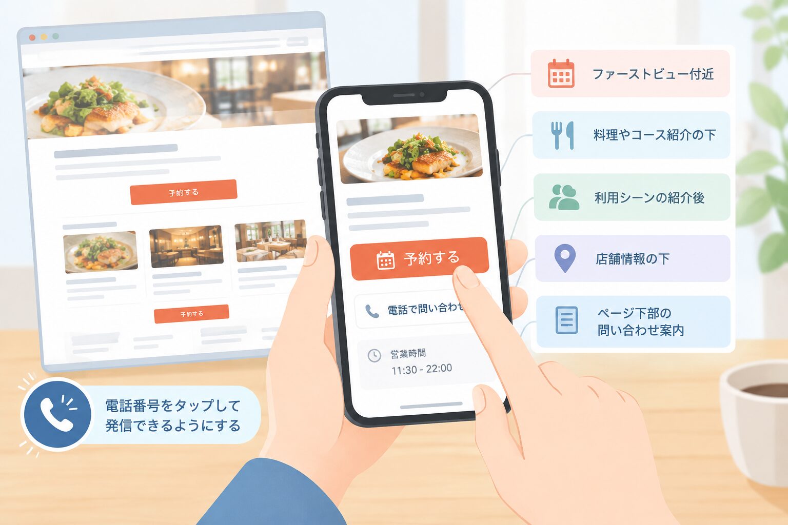 実施内容1:予約ボタンと問い合わせ先を分かりやすくするのイメージ