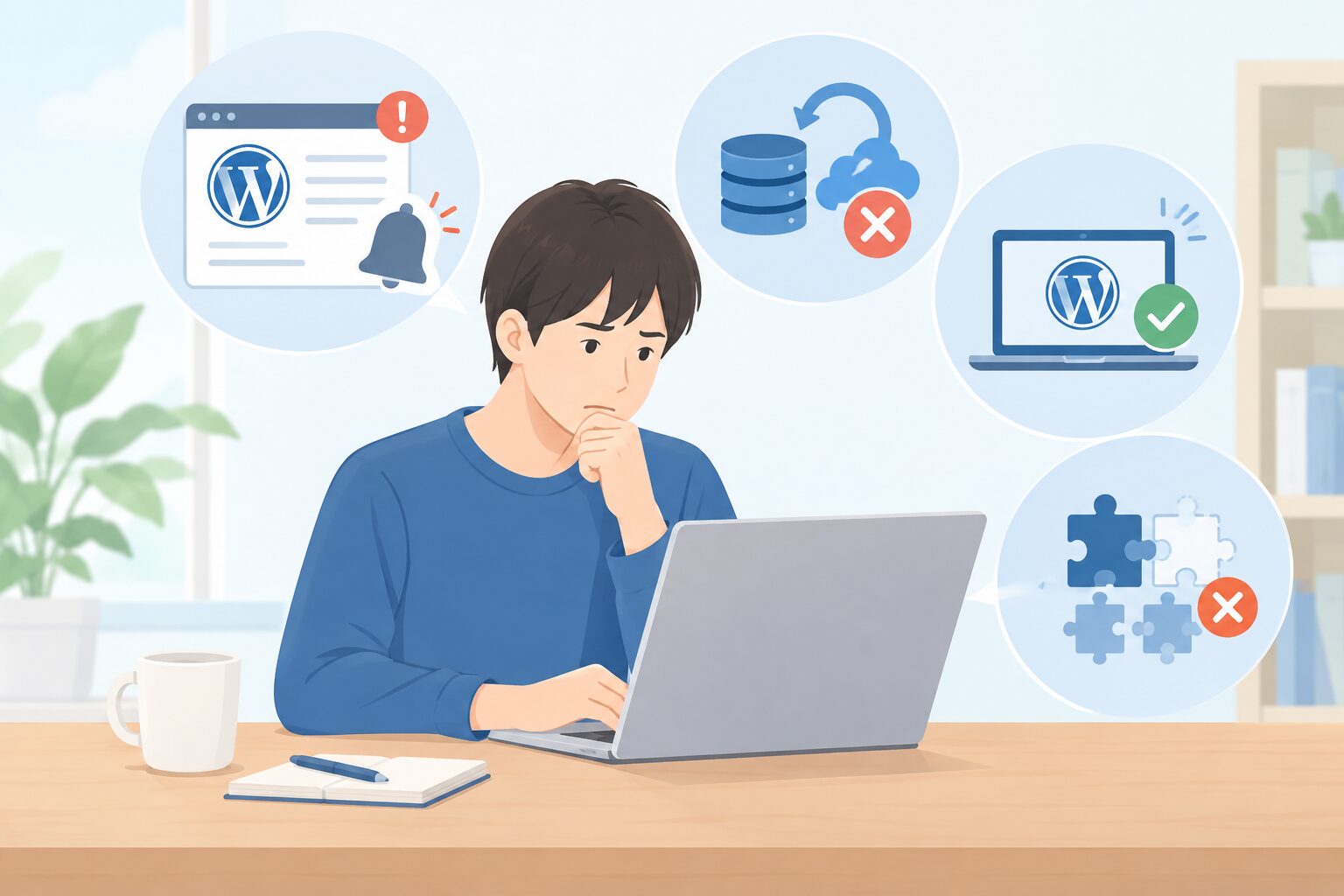 WordPress更新でよくある失敗のイメージ