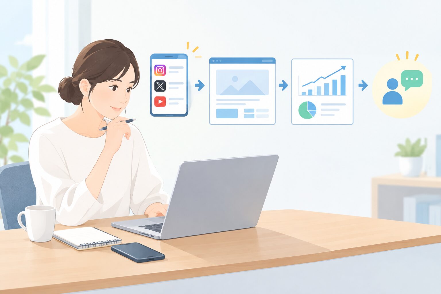 SNSとホームページの連携を始める手順のイメージ