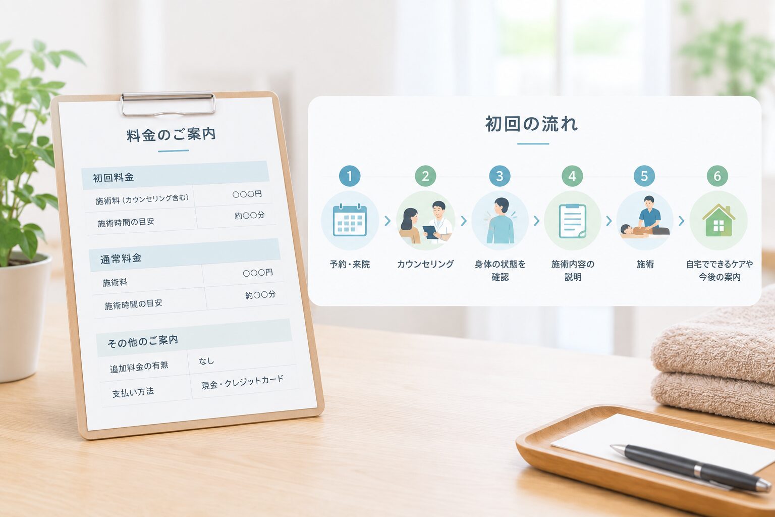 予約を後押しする「料金」と「初回の流れ」の見せ方のイメージ